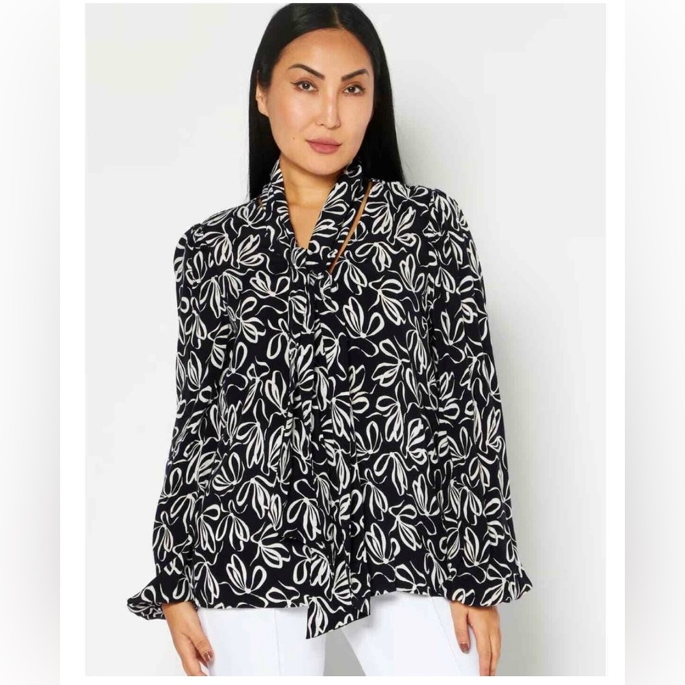 Ted Baker Blouse Shirt Floral Caarina Tie Neck Dark Blue Navy Ted Size 1
